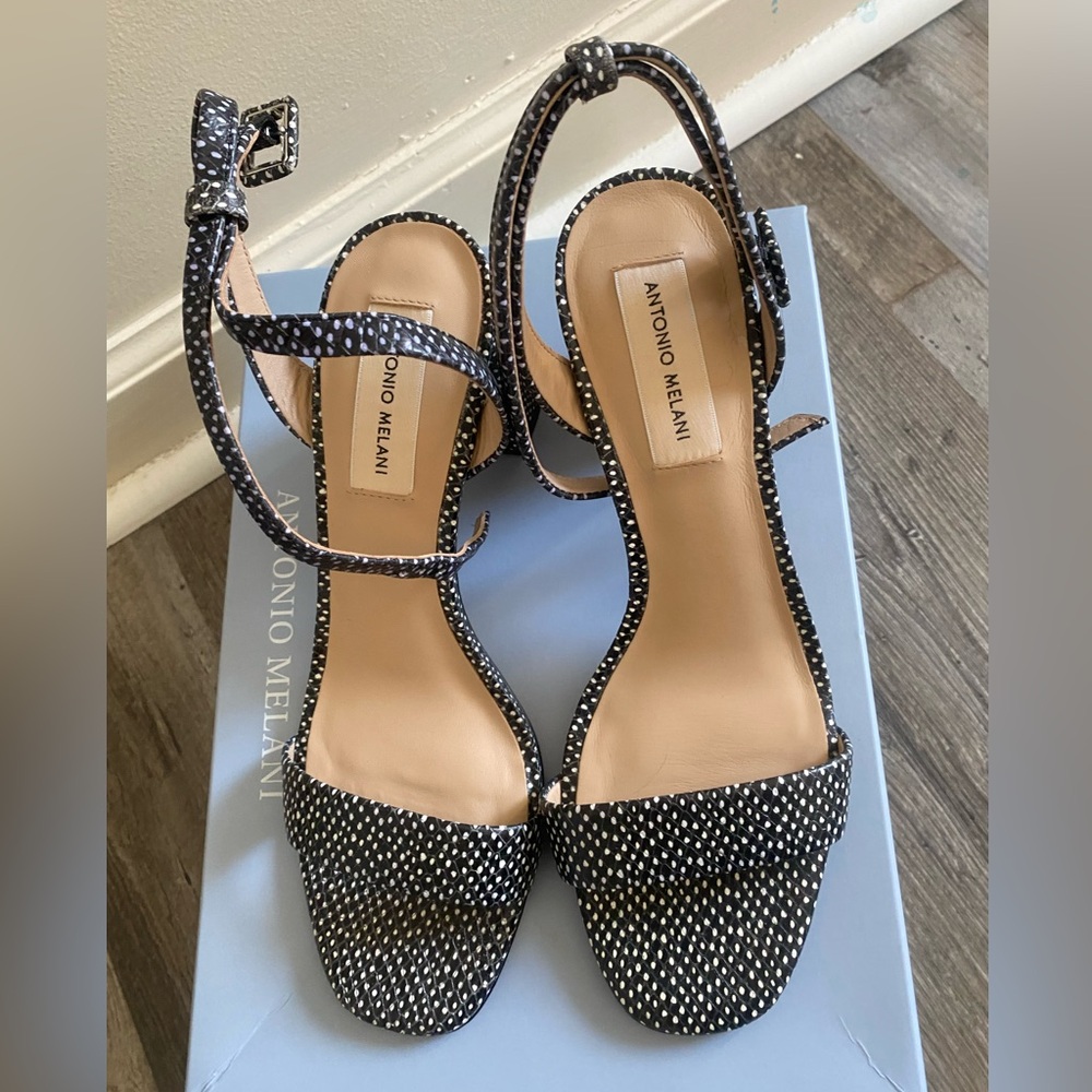 🦋SOLD🦋 Antonio Melani Gwyn Polka Dot Block Heel Sandals Black & White Size 8.5 M